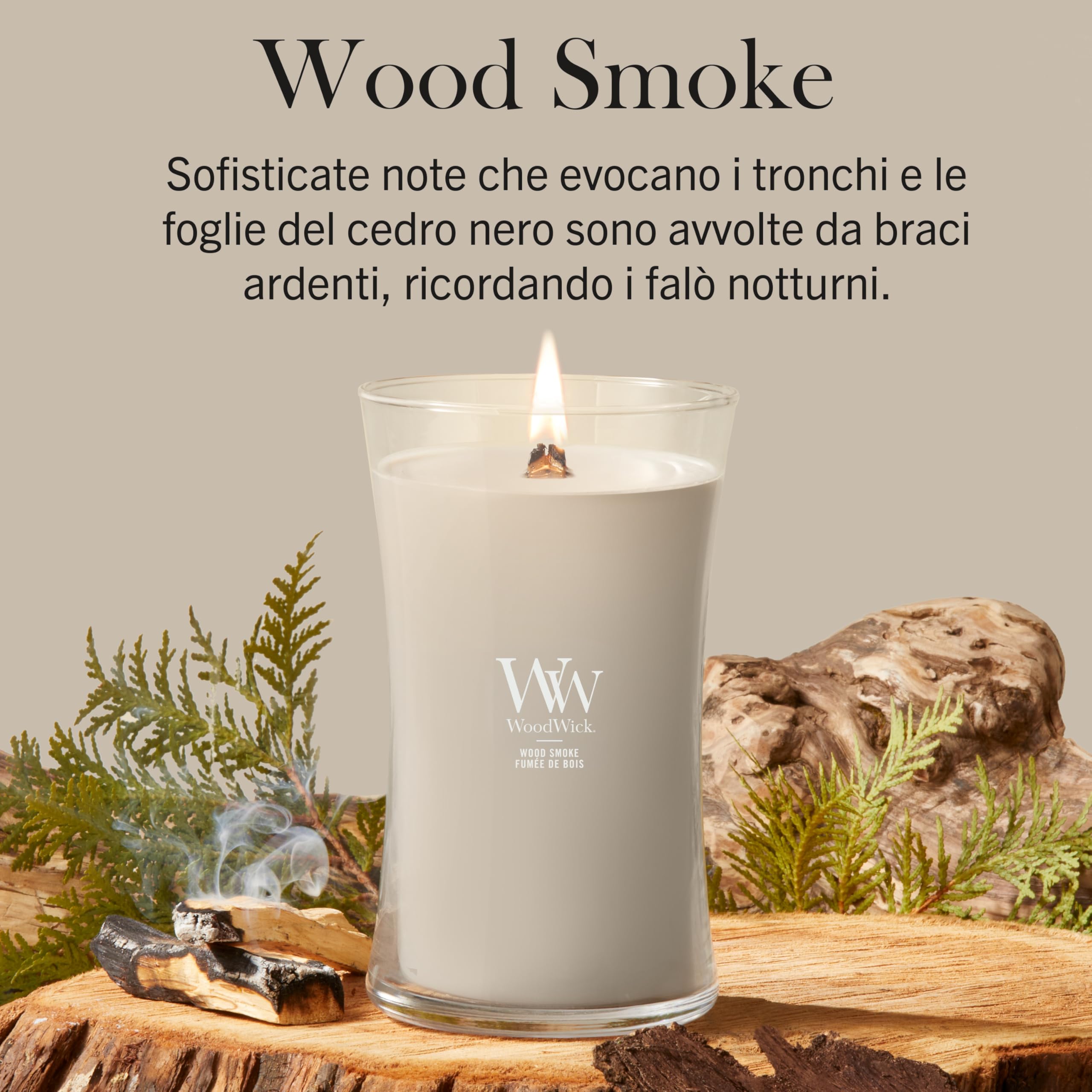 WoodWick Candela profumata | Candela a clessidra grande | Wood Smoke | Regali perfetti per donne