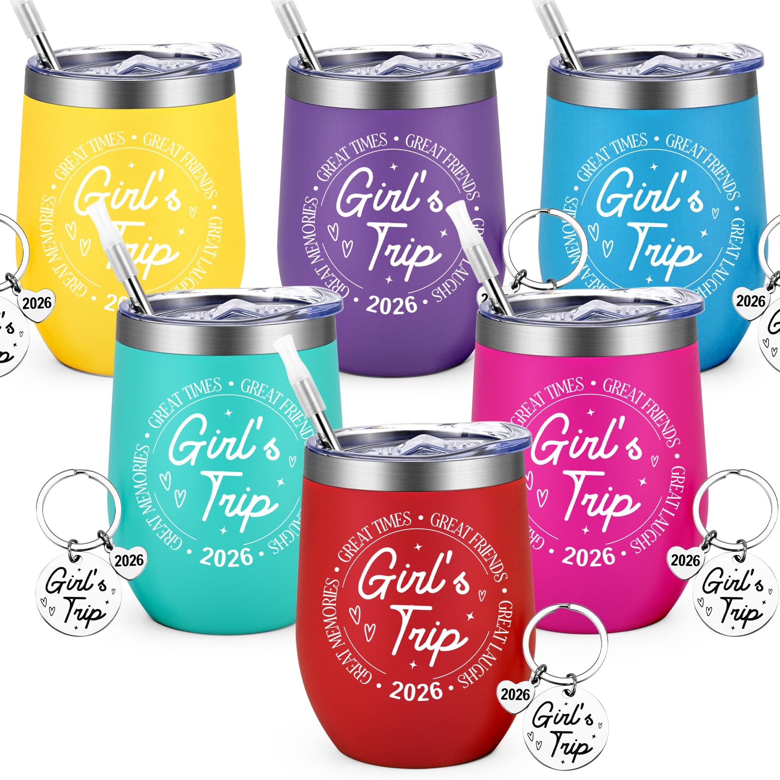 Gtmileo 6 Pcs Girls Trip Gifts, Girls Trip Gifts Favors Insulated Wine Tumbler, Trip Travel Weekend Vacation Bachelorette Party Camping Gifts (12 Oz-Multicolor)