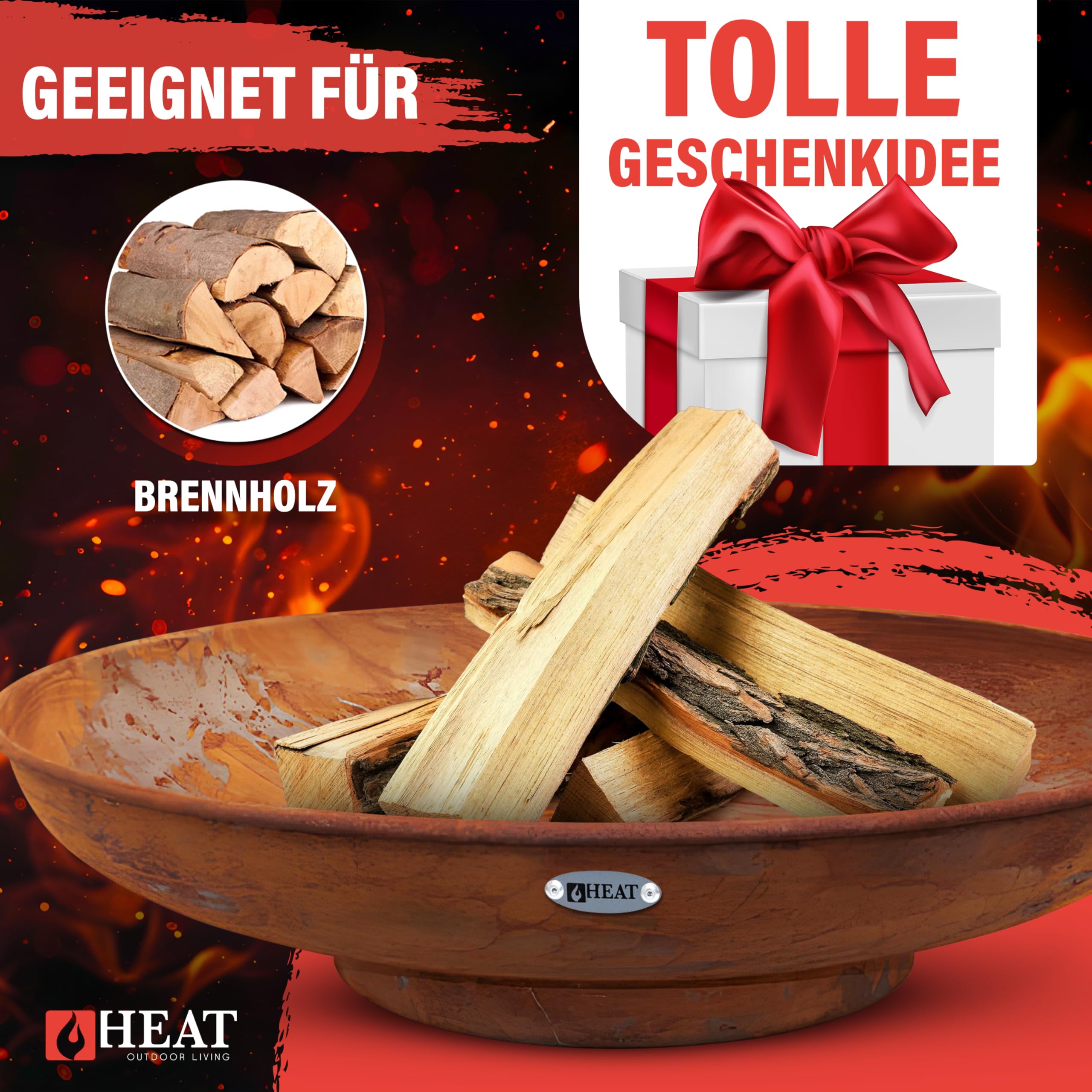 Feuerschale Ø90cm Rost - BBQ Feuerschalen für den Garten - Feuerstelle Outdoor & Feuertonne - Terrasenofen aus Stahl - Feuerkorb für den Garten - Gartenofen - 90x90x19cm