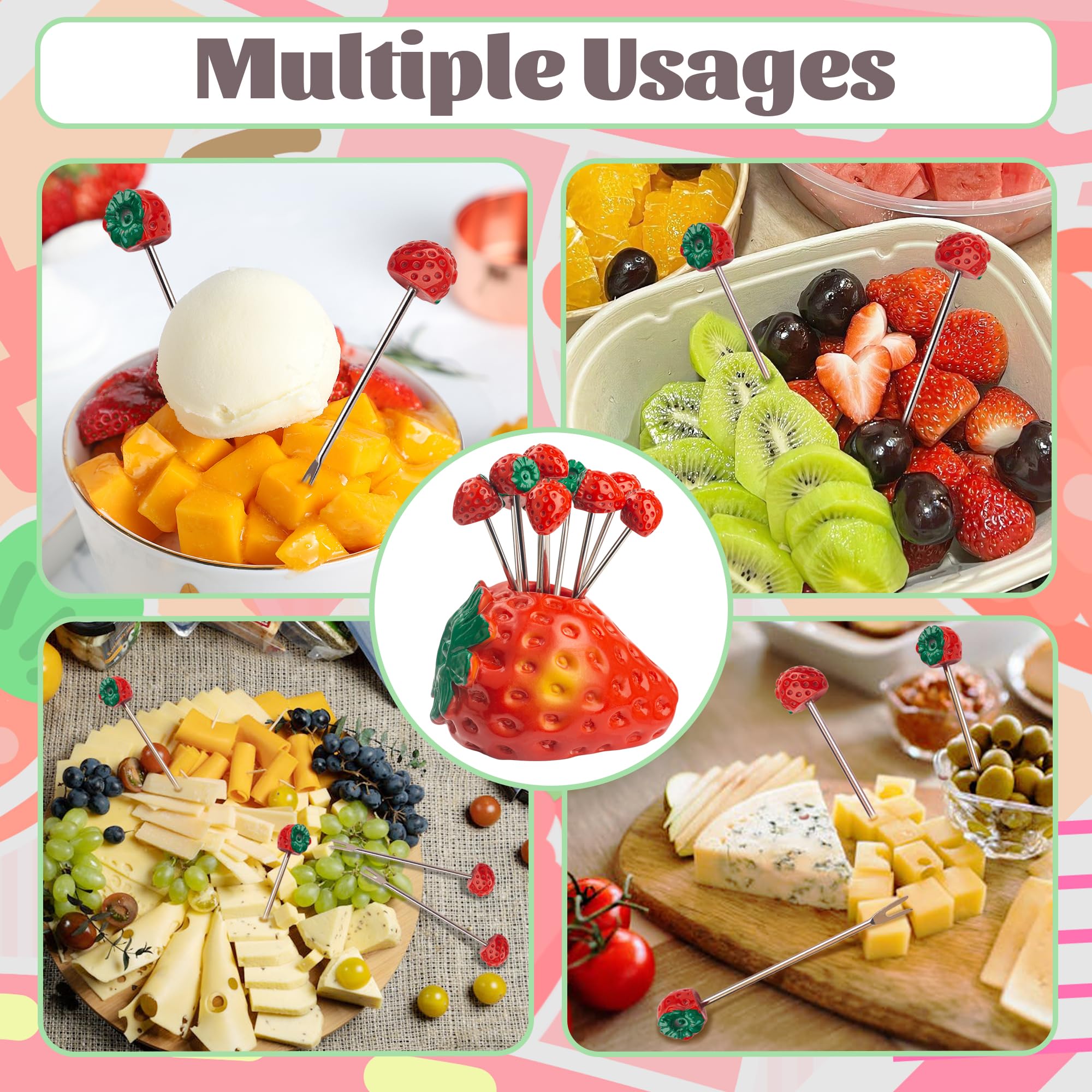 Set of 10 Strawberry Stainless Steel Fruit forks and 1 Strawberry Holder, Fruit Forks Dessert Forks Salad Forks Food Picks — Amazon image 4