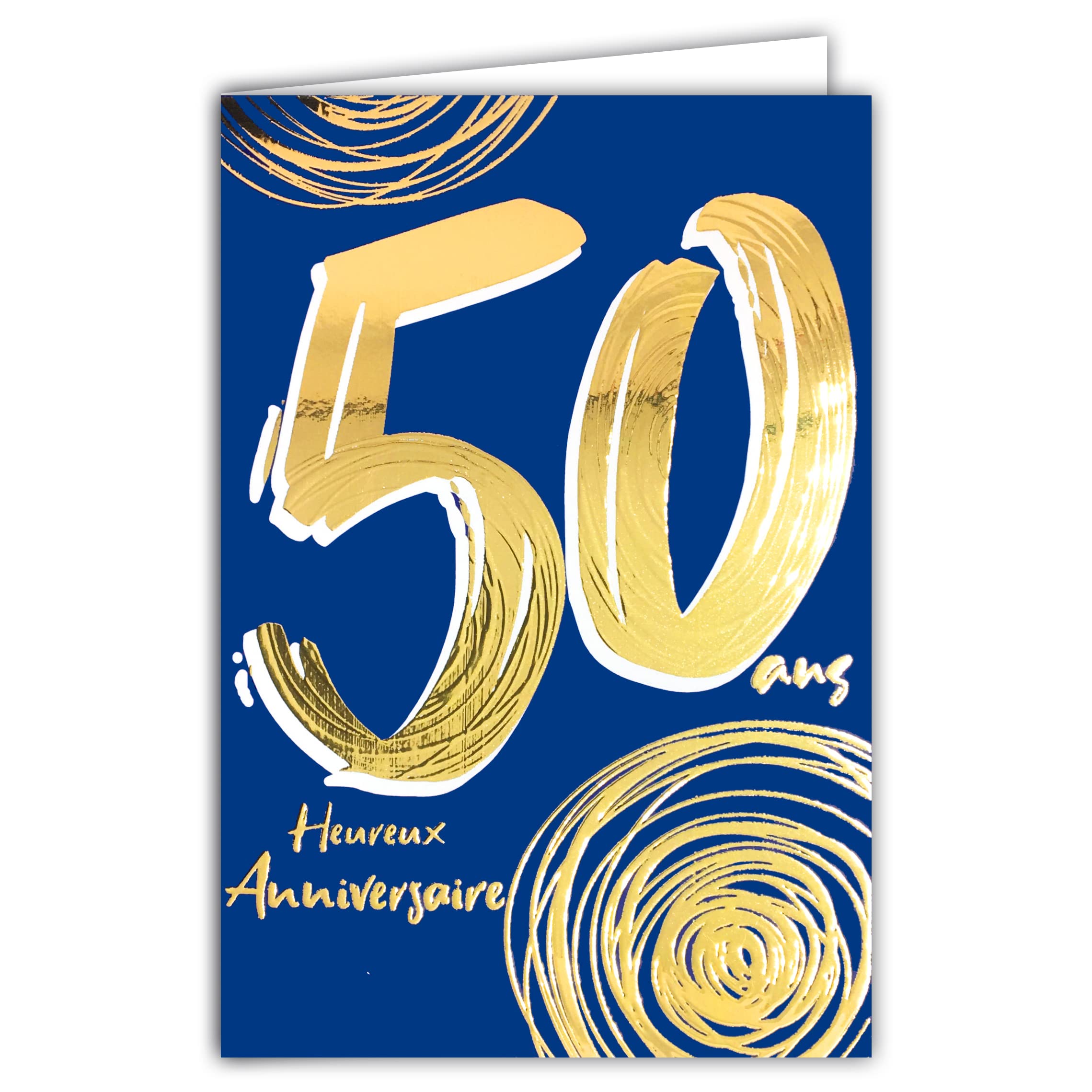 Afie 69-2450 50th Birthday Card in Shiny Gold Embossed Textured for Men and Women - Coloured Text Suitable for Age Inside - Envelope Included - Made in France - ColourAges