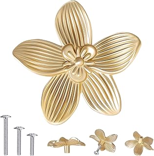 8 Pack 2.4 Inch Brushed Gold Flower Cabinet Knobs, Vintage Floral Drawer...