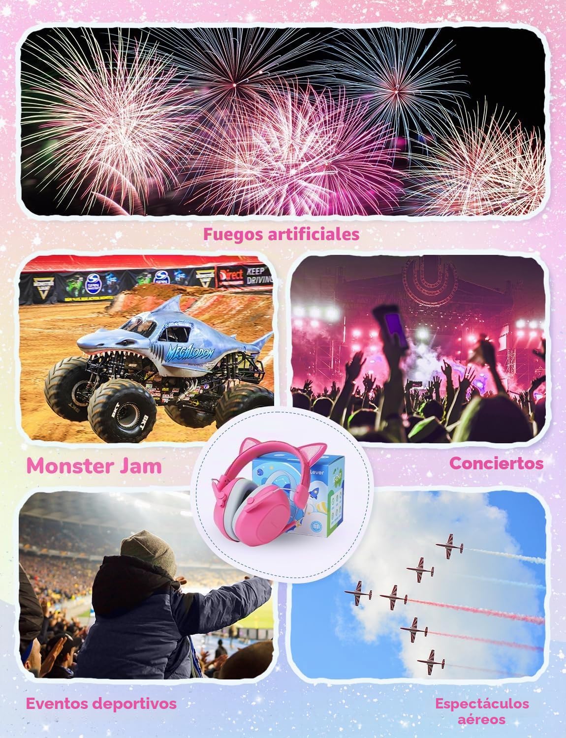 iClever Auriculares con cancelación de ruido para niños, SNR 29 dB, protección auditiva para fuegos artificiales, eventos y conciertos