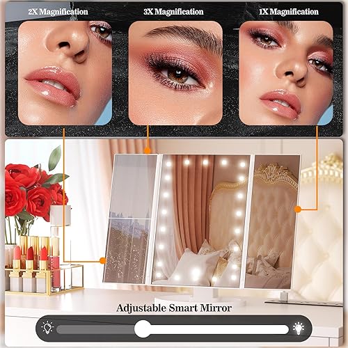 Miniatura 2 de Cyclysio Tocador con Espejo y Luces, Tocador de Maquillaje de 36'' con Toma de Corriente, Juego de Tocadores Pequeños Mesa de Tocador con Cajones