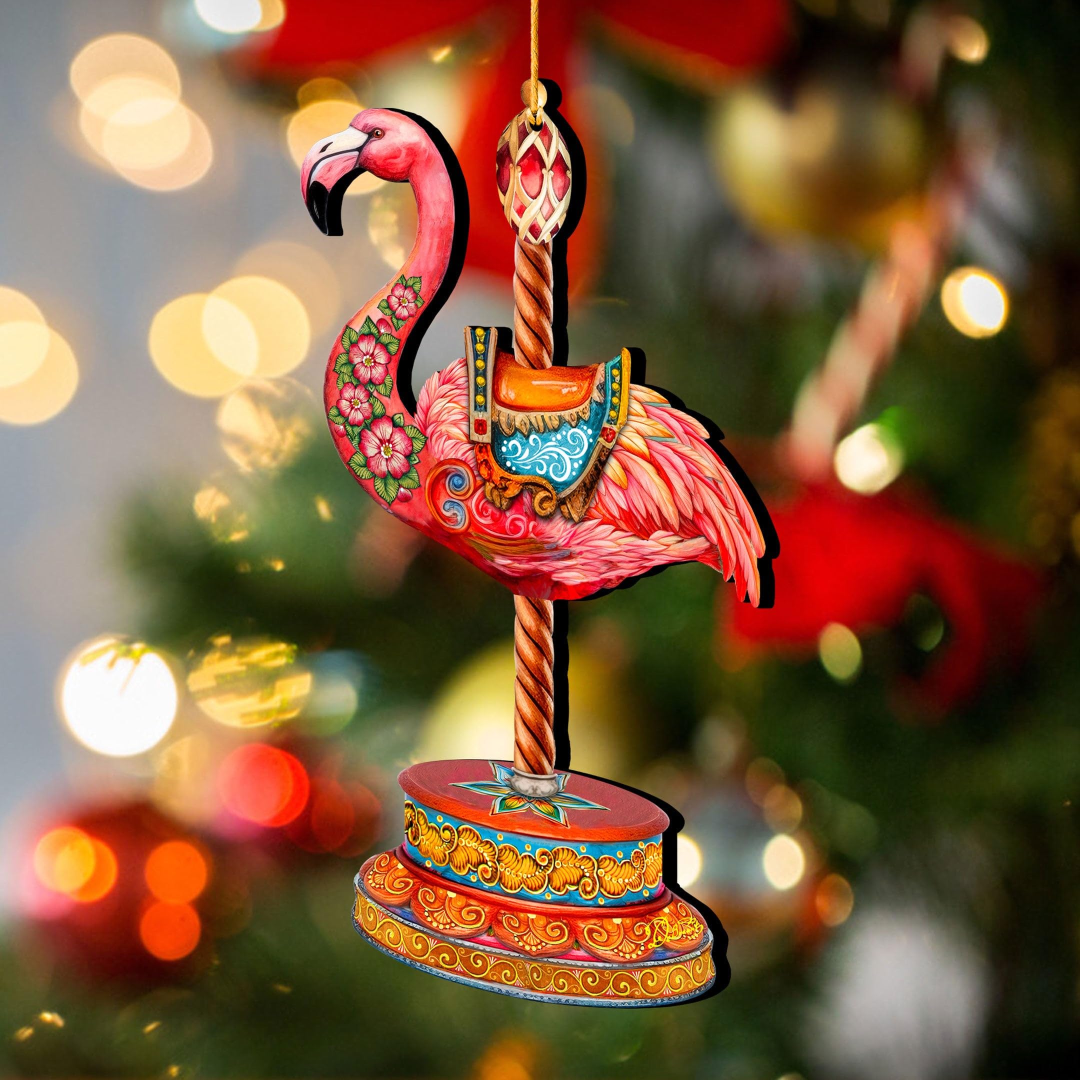 Amazon.com: Pink Flamingo Carousel Christmas Wooden Ornaments by G