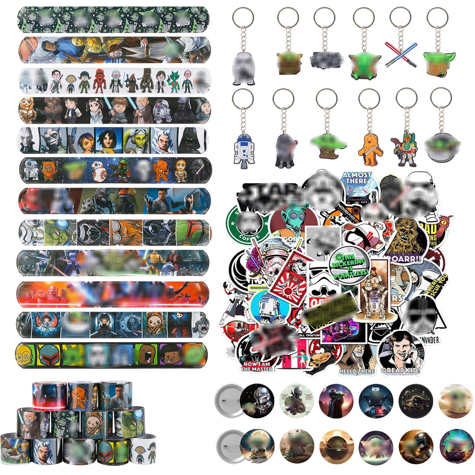 Ainvliya 86pcs Star Party bag Fillers, 50pcs Stickers, 12pcs Slap Bands, 12 Keychain 12 Badge Supplies for Kids Boys Girls — image 1