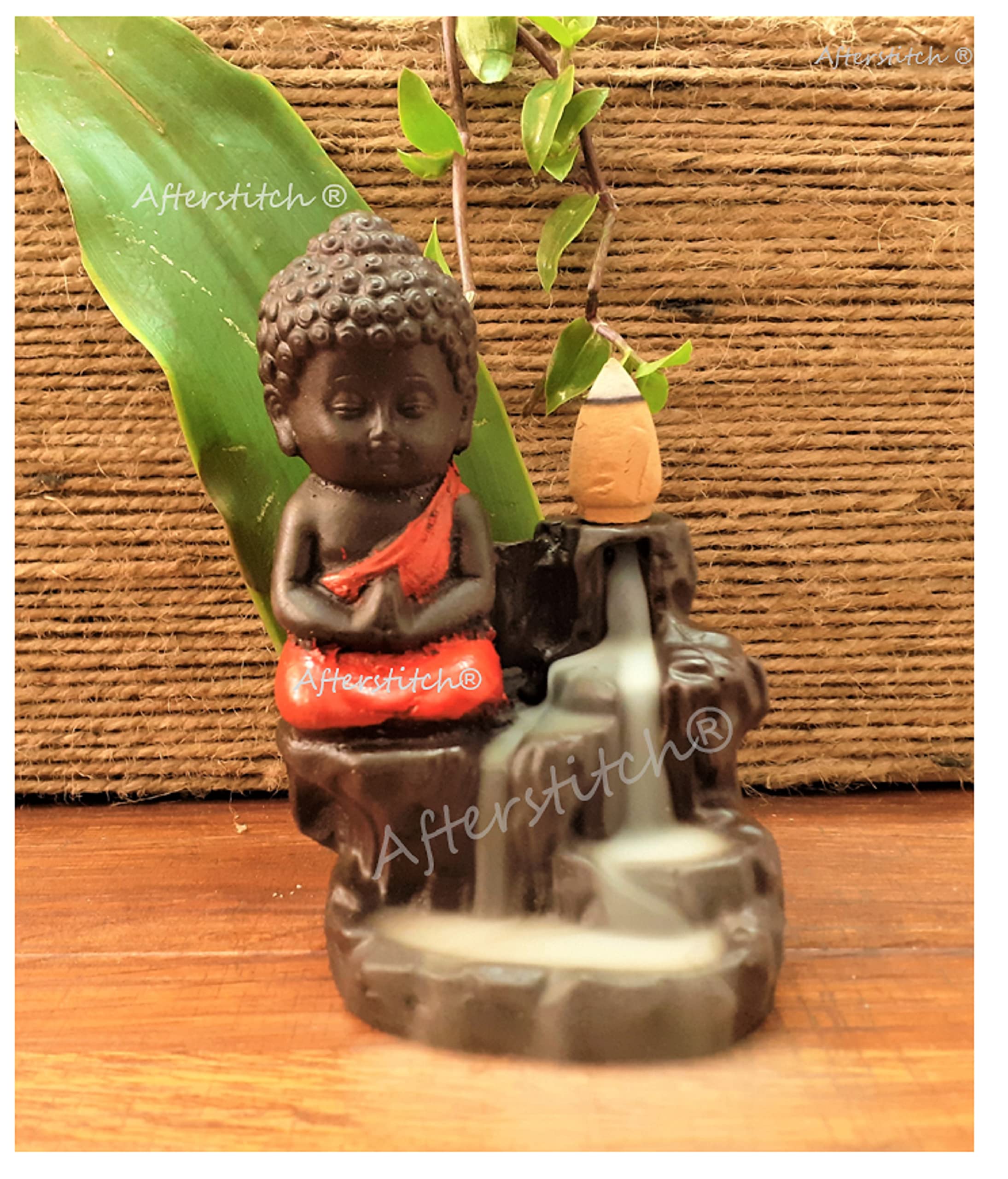 AFTERSTITCH Serene Buddha Smoke Fountain 10 Free Backflow Cones Red Fog Waterfall Burner for Home Decor-image-3