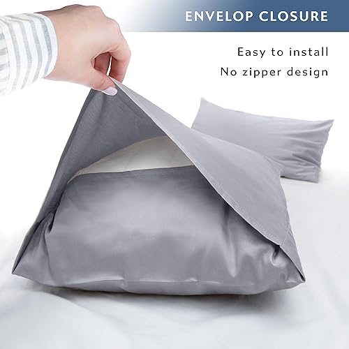 Miniatura 3 de Juego de 2 fundas de almohada de algodón 100 % puro tamaño King de 400 hilos con cierre de sobre, 20 x 36 pulgadas, suaves, lisas y transpirables,