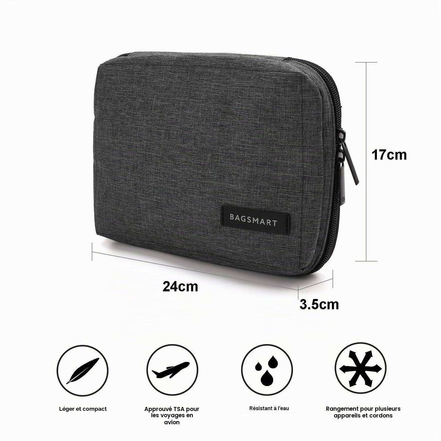 bagsmart Sac de Rangement Câble,Sac Câble Multifonctionnel,Voyage Accessoires pour Tablette, Disque Dur Externe, Chargeur, Adaptateurs, Cartes Mémoire,Noir Marine