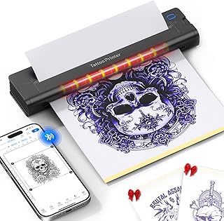 A41 Tattoo Transfer Printer, Wireless Tattoo Printer Machine with 10pcs Paper, 2600mA Portable Thermal Tattoo Stencil Prin...