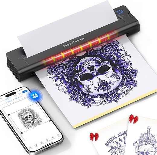 A41 Tattoo Transfer Printer, Wireless Tattoo Printer Machine with 10pcs Paper, 2600mA Portable Thermal Tattoo Stencil Prin...