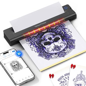 A41 Tattoo Transfer Printer, Wireless Tattoo Printer Machine with 10pcs Paper, 2600mA Portable Thermal Tattoo Stencil Printer for Tattoo Artist & Beginners, Compatible iPad, Phone & PC