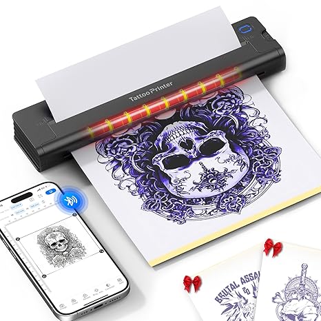 A41 Tattoo Transfer Printer, Wireless Tattoo Printer Machine with 10pcs Paper, 2600mA Portable Thermal Tattoo Stencil Printer for Tattoo Artist & Beginners, Compatible iPad, Phone & PC