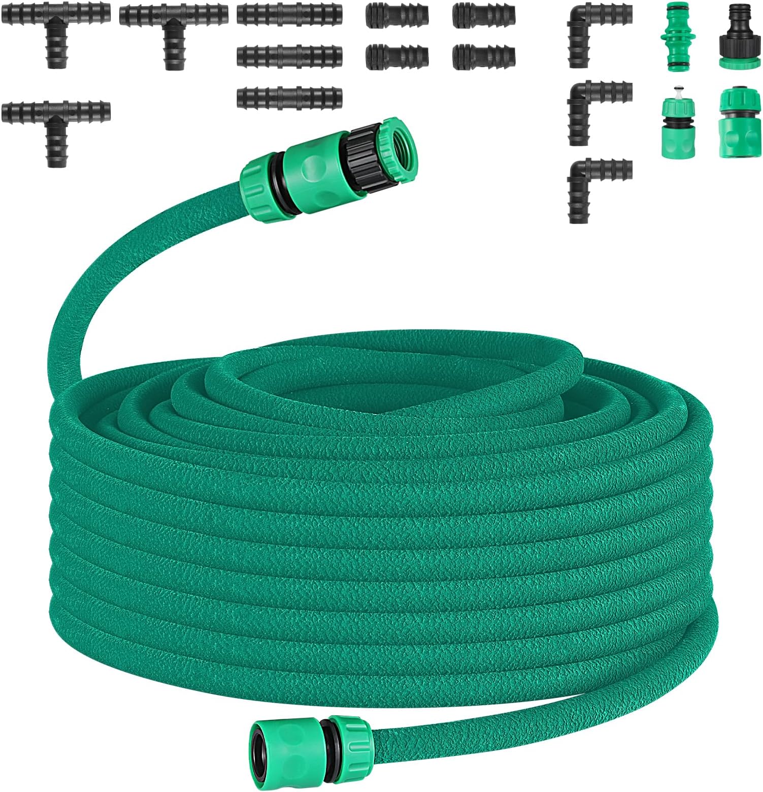 50M Drip Hose Set, Soaker Hose Set, Porous Pipe Leaky Pipe, Garden Hose for Watering, Gardens, Lawn, Patios, Green