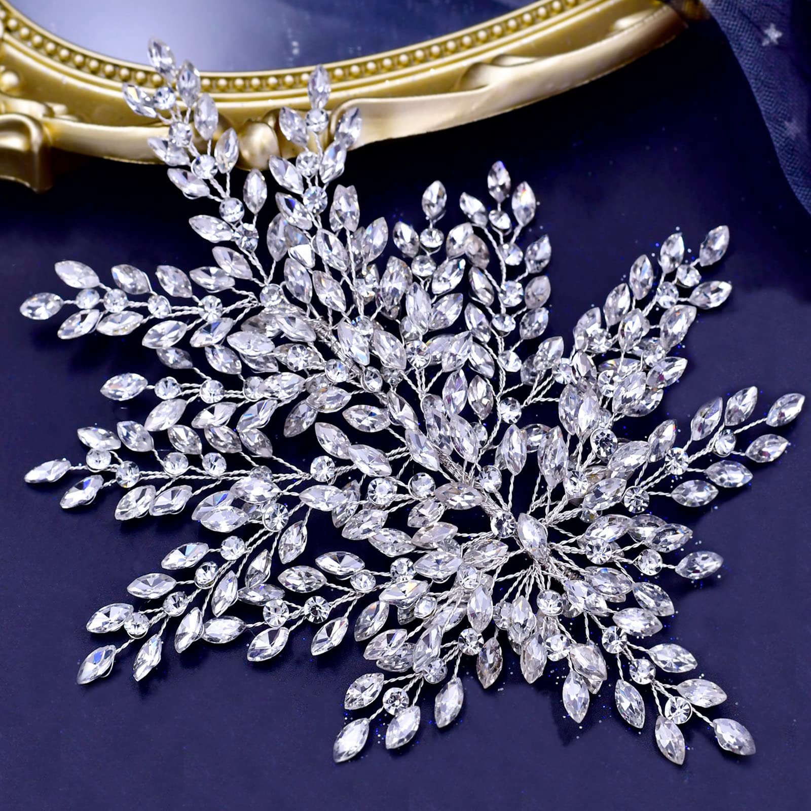 Amazon.com : AMORARSI Wedding Rhinestone Hair Piece Leaf  display picture 2