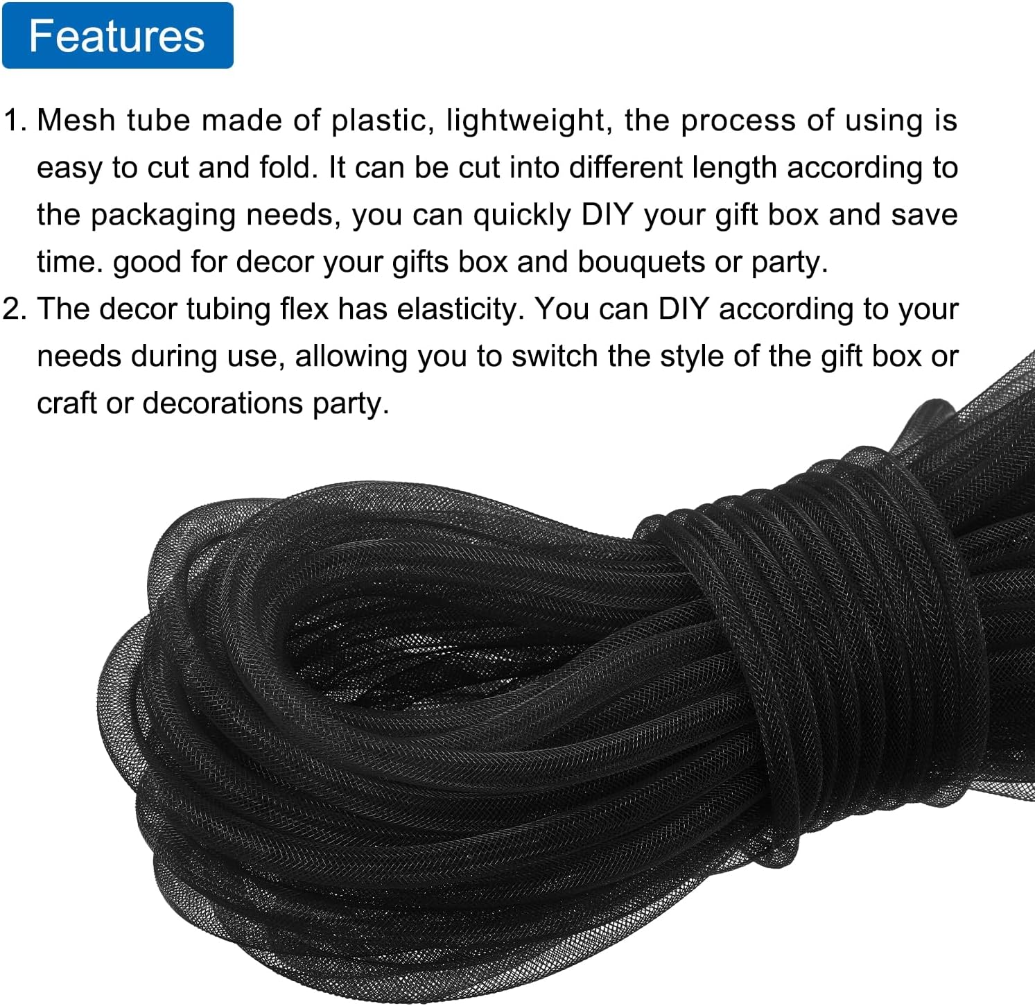 MECCANIXITY 26 Yards Mesh Tube 3/8 Inch Decor Tubing Flex for Wreath, Gift, Decorations Birthday, and Wedding Party,DIY Craft - Black