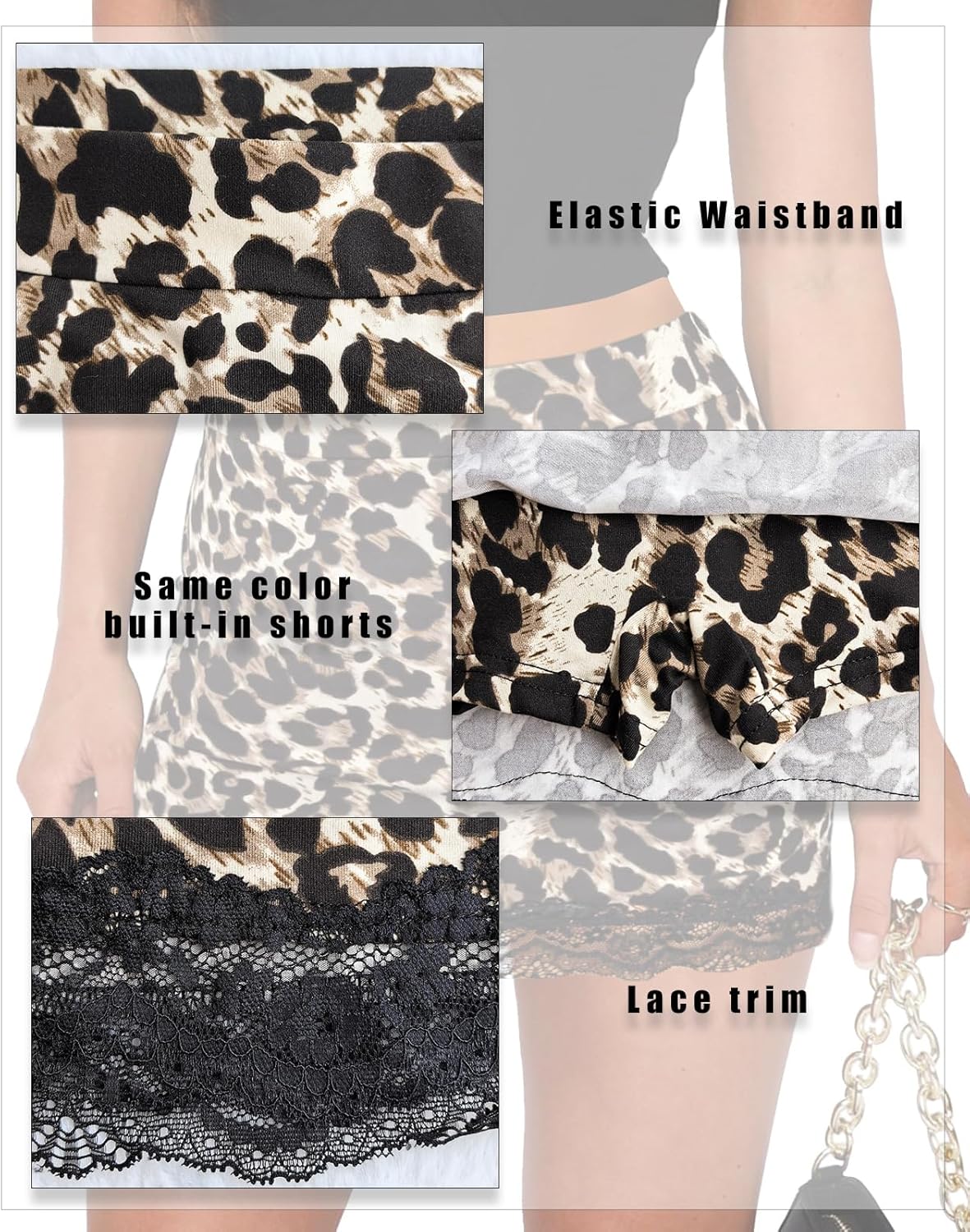 Womens Black Mini Skirt Bodycon Skorts High Waist Lace Hem Elastic Waistband Skirts with Shorts - Image 6