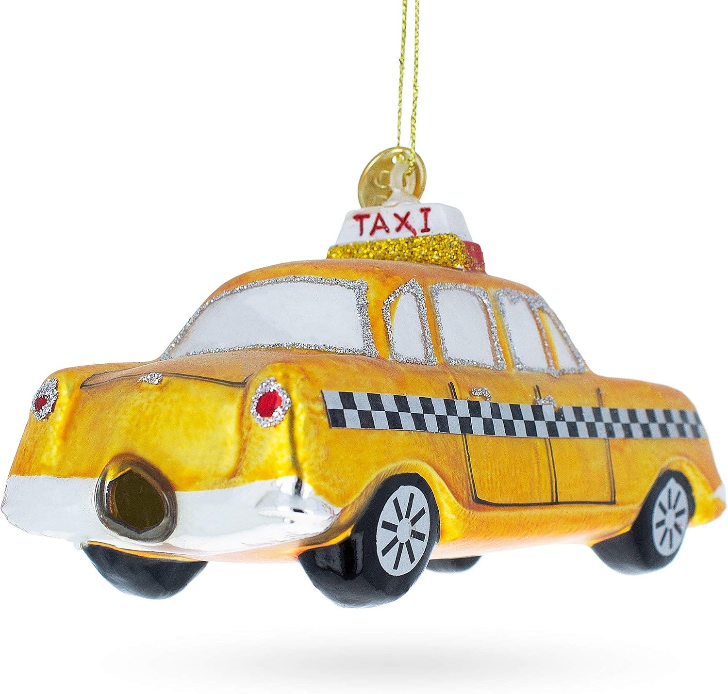 Yellow Taxi Glass Christmas Ornament