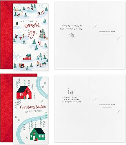 Miniatura 4 de Hallmark Money and Gift Card Holder Christmas Card Assortment (36 Cards and Envelopes) Mint Green, Plaid, Holly, Deer Wonder and Cheer, surtido