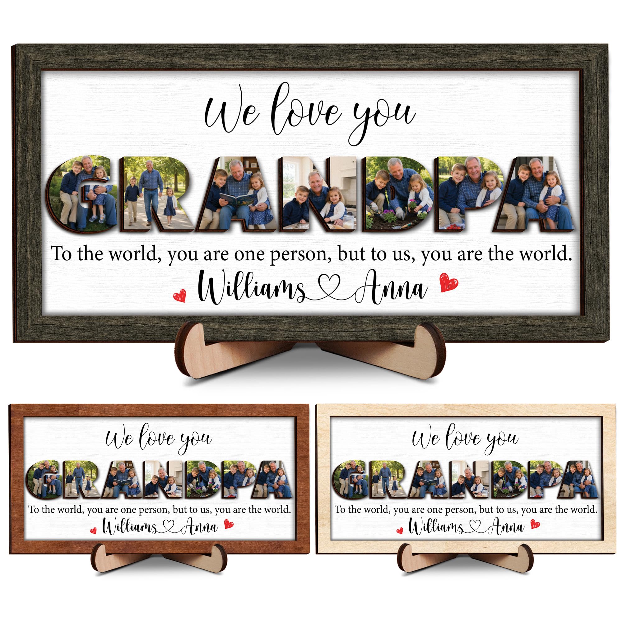 Personalized Grandpa Photo Gifts for Fathers Day, Custom Wooden Photo Decorative Sign, Grandpas Birthday Gift Ideas from Granddaughter Grandson, Best Grandpa Ever Picture Plaque for Home Office Decor