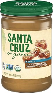 Santa Cruz Organic Creamy Dark Roasted Peanut Butter, 16 oz - USDA Organic, No Added Sugar, Non-GMO, Gluten-Free
