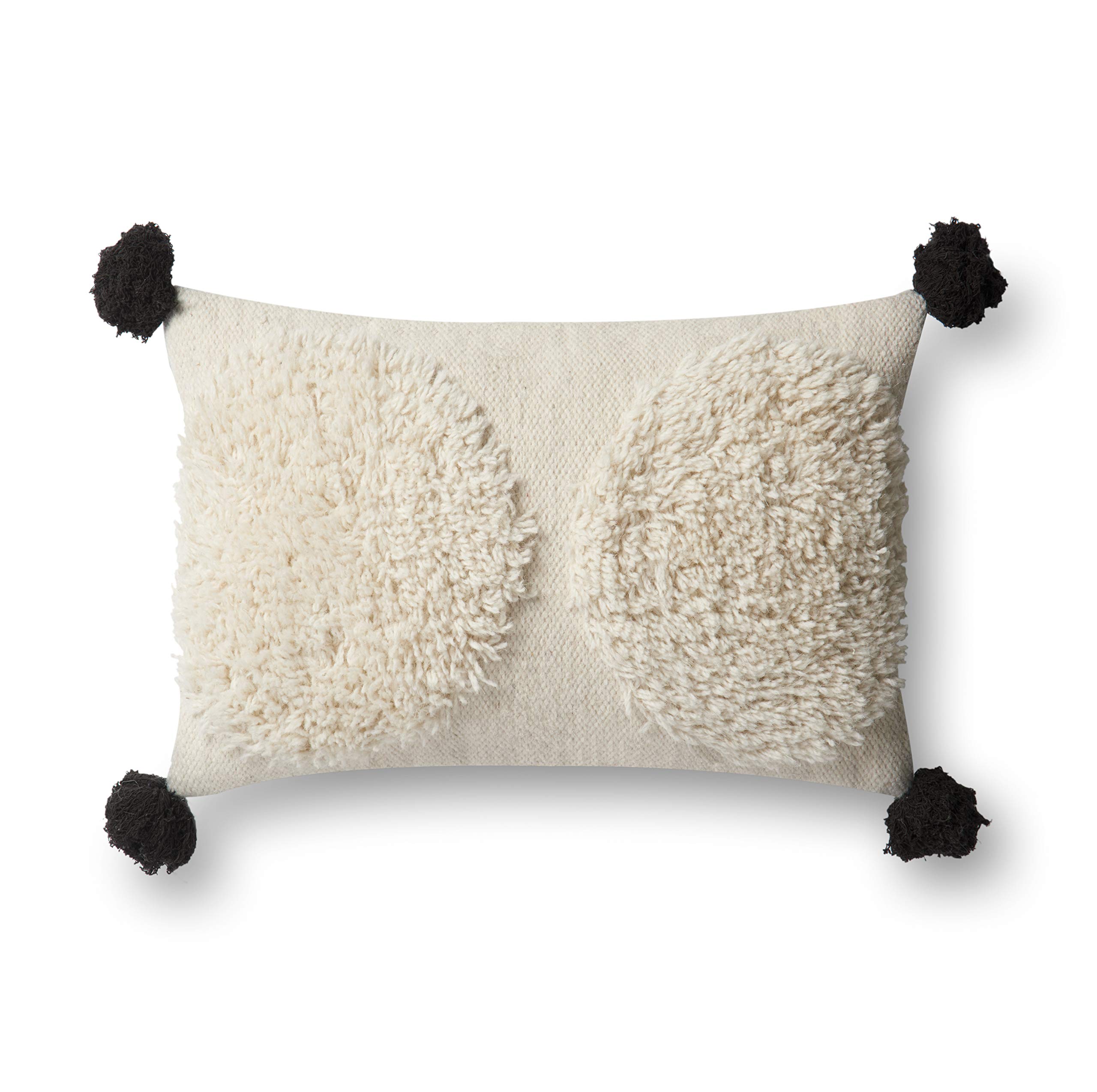 Rifle Paper Co. x Loloi Laurel LAU-04 Floral / Botanical  Black & Silver Lumbar Pillow by Loloi Rugs - Lace & Sequins (14\