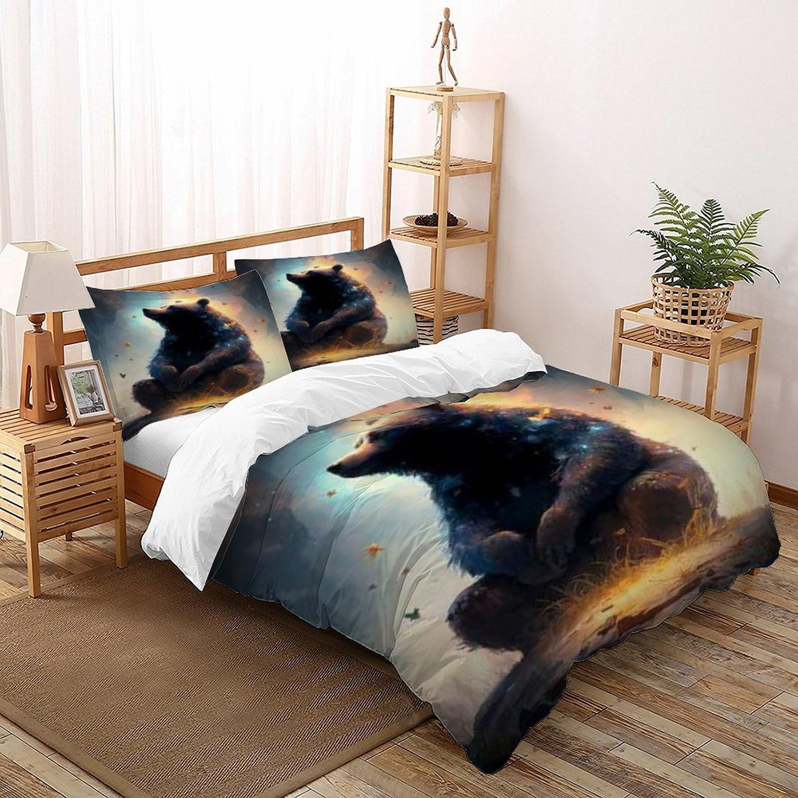 Housse de couette ours papillon 260x220 anti-plis pour lit adulte