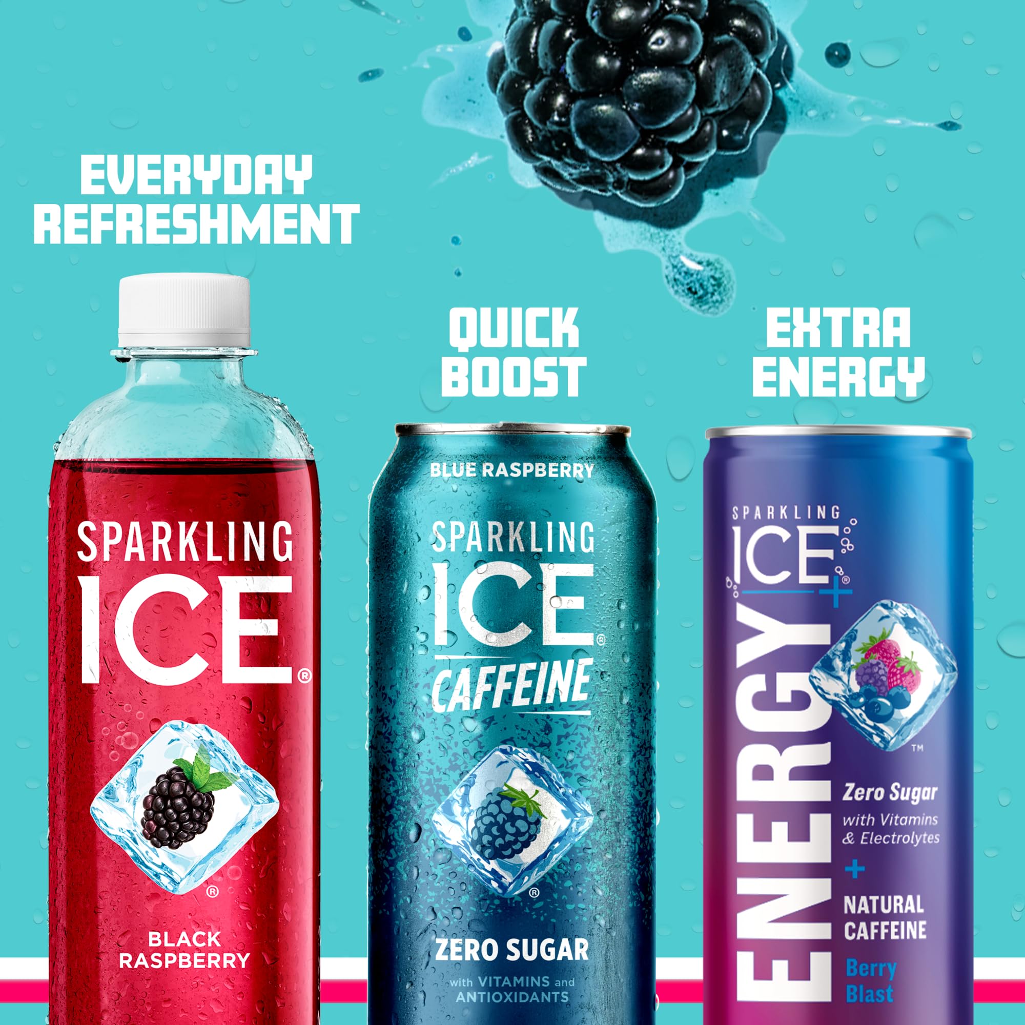 Sparkling Ice Caffeine, Blue Raspberry Sparkling Water with Caffeine, Zero Sugar, with Antioxidants and Vitamins,4/16oz