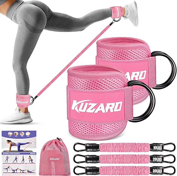 Bandas de Resistencia para Tobillos KUZARO con Puños, Bandas con Peso para Tobillos para Entrenar, Equipo de Ejercicio para Piernas y Glúteos de Mujer, Bandas de Ejercicio para Patadas, Entrenador de Glúteos y Trasero, Equipo de Fitness para Gimnasio en Casa