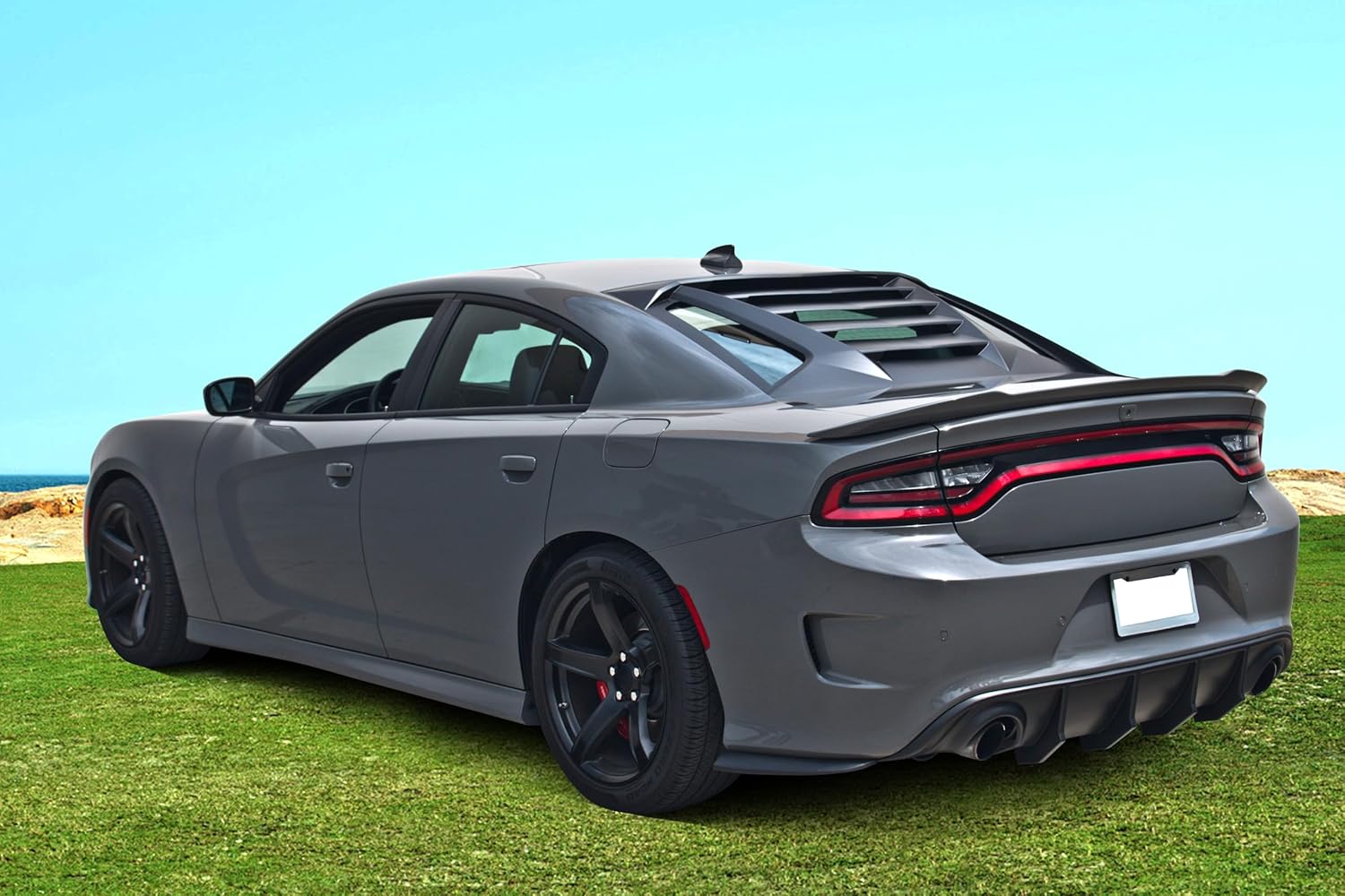 IKON MOTORSPORTSWindow Louver Compatible with 2011-2023 Dodge Charger, Ikon V2 Style Unpainted Black ABS Rear Vent Cover