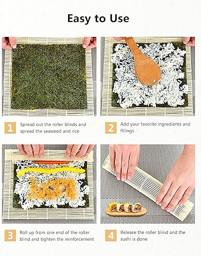 Miniatura 4 de JIALEEY Estera de bambú para sushi 95 x 95 pulgadas juego de 4 piezas