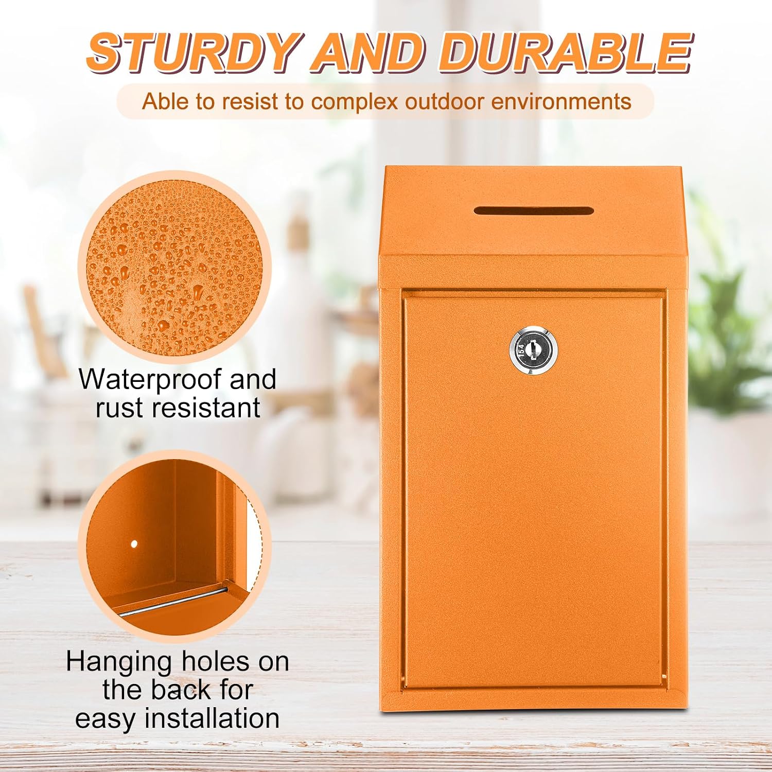 Yaocom Metal Money Drop Donation Cash Box for Farm Stand Collection Safe Suggestion Box with Lock Wall Mounted Mailbox Container for Home Office Outdoor(Orange,10.24 x 5.71 x 2.95 Inch)