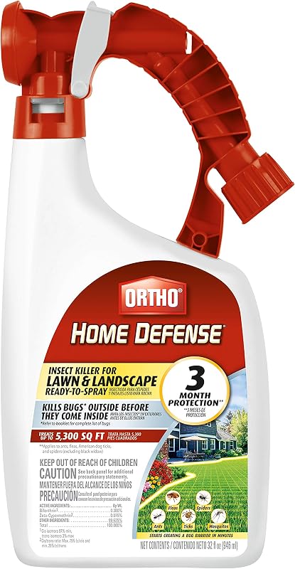 Home Defense Insect Killer for Lawn & Landscape Ready-to-Spray | Hose-End Applicator, Kill Ants, Ticks, Mosquitoes, Fleas & Spiders, 32 fl. oz. Treats up to 5,300 sq. ft.