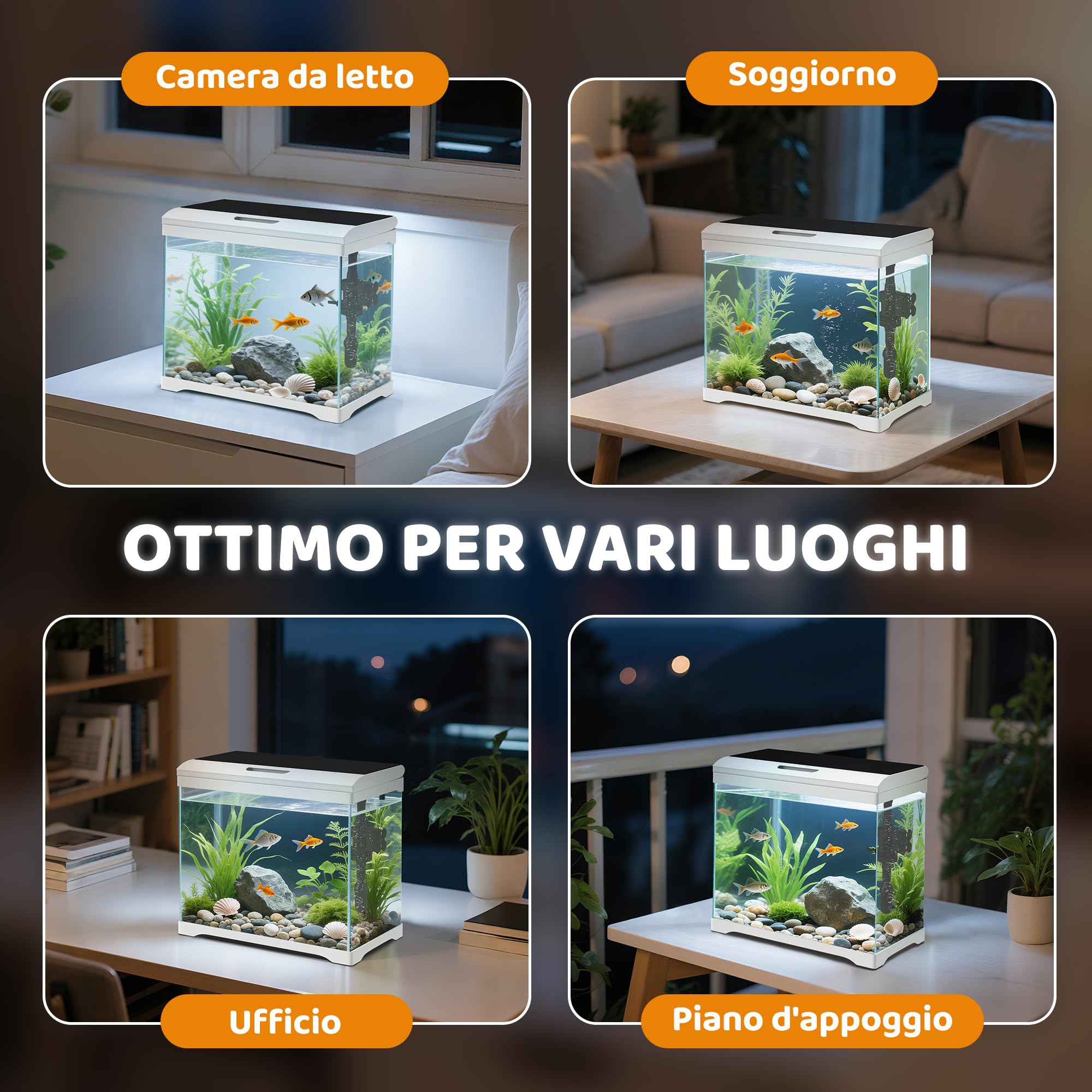 PawHut Acquario in Vetro 17L per Pesci Rossi con Illuminazione LED, Acquario Completo con Pompa d'Acqua e Sistema di Filtraggio, Vaschetta per Pesci Acqua Tropicali 35x21x31 cm Bianco