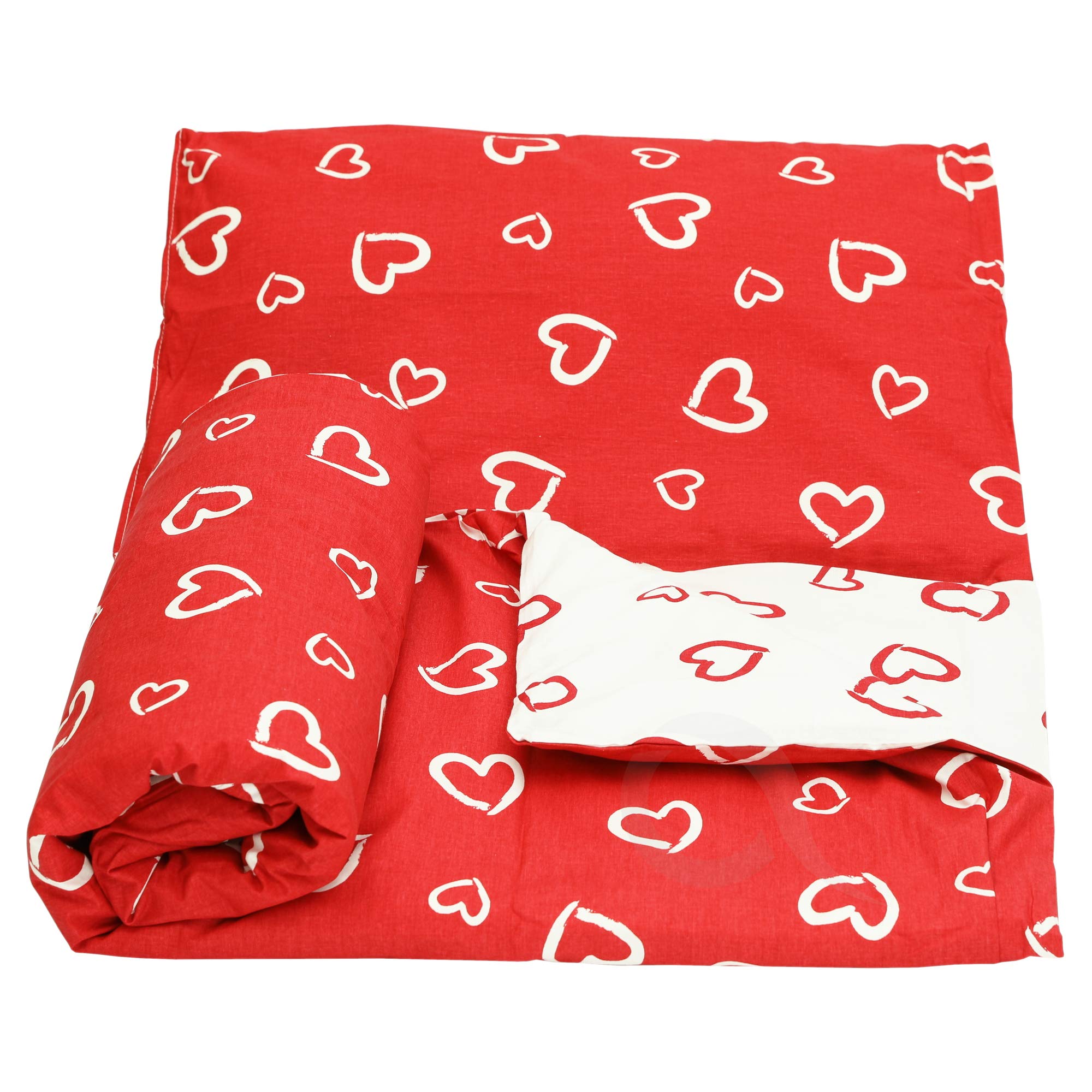 OLO Olobaby Reversible Cot Duvet/Quilt Cover and Pillowcase Set 2 pcs 100% COTTON (White & red heart, 135 x 100 cm)