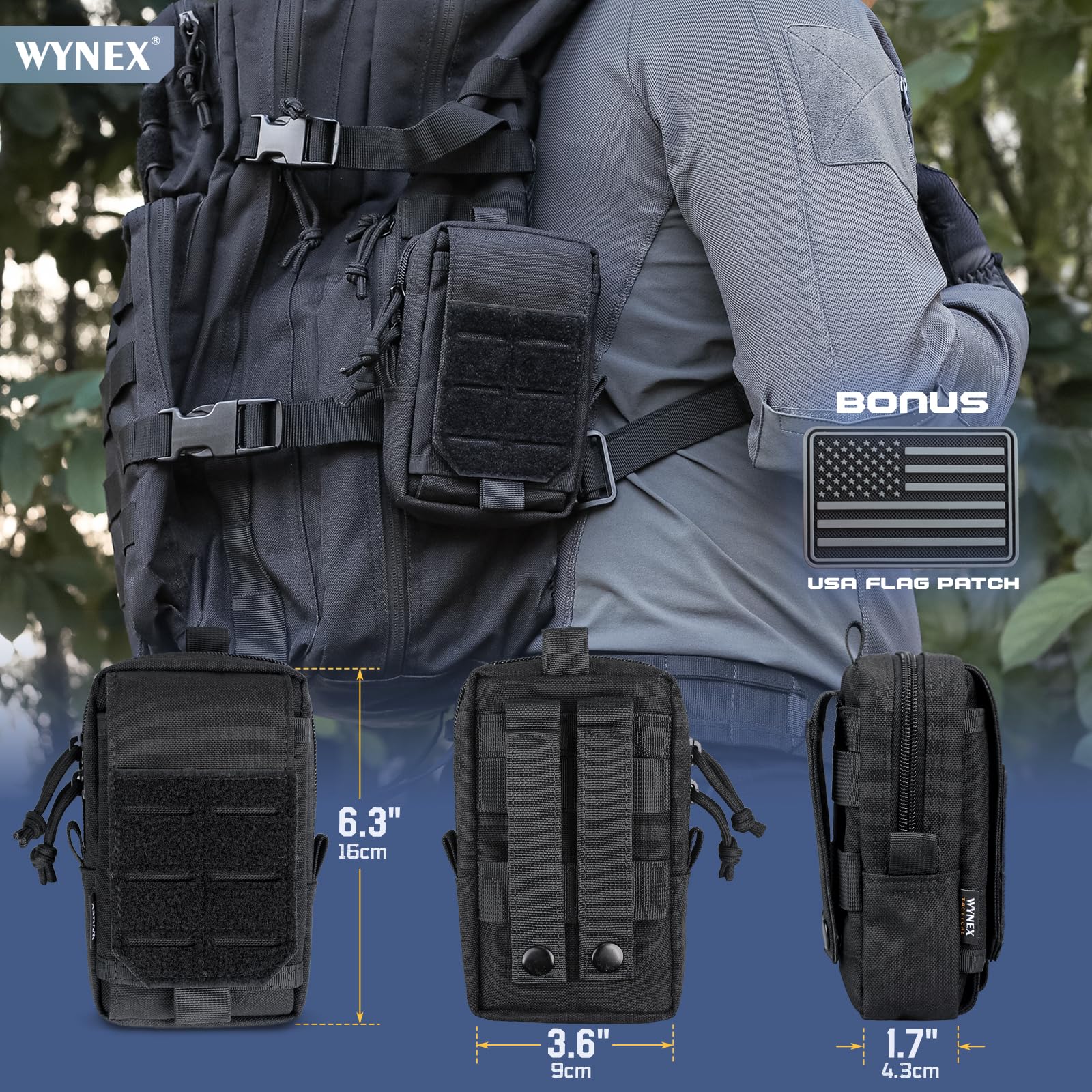 WYNEX Borsa Porta Coltello Tattica In Nylon 600D – Custodia Con Sistema MOLLE, Due Taglie, Cerniera Bidirezionale – Per Torce, Pinze E Utensili