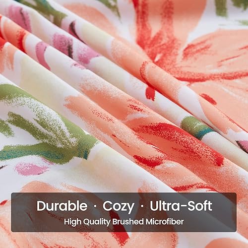 Miniatura 4 de SLEEP ZONE Juego de funda de edredón con estampado floral de 4.23 ozm, ultra suave, cierre de cremallera, lazos en las esquinas, flor de melocotón,