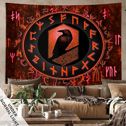 Miniatura 4 de QGKPL Tapiz de cuervo rojo con luz negra, tapiz de símbolo misterioso reactivo a los rayos UV para dormitorio, tapices que brillan en la oscuridad