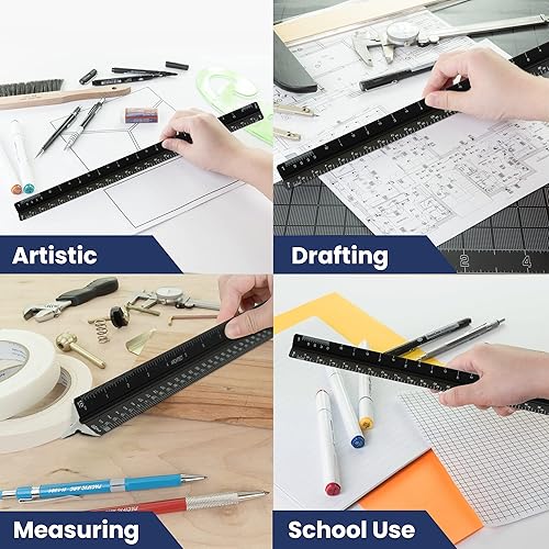 Miniatura 9 de Pacific Arc Regla de escala económica de ingeniería, dividida por 10, 20, 30, 40, 50, 60 grados a escala de partes, 12 pulgadas, amarillo, fabricado