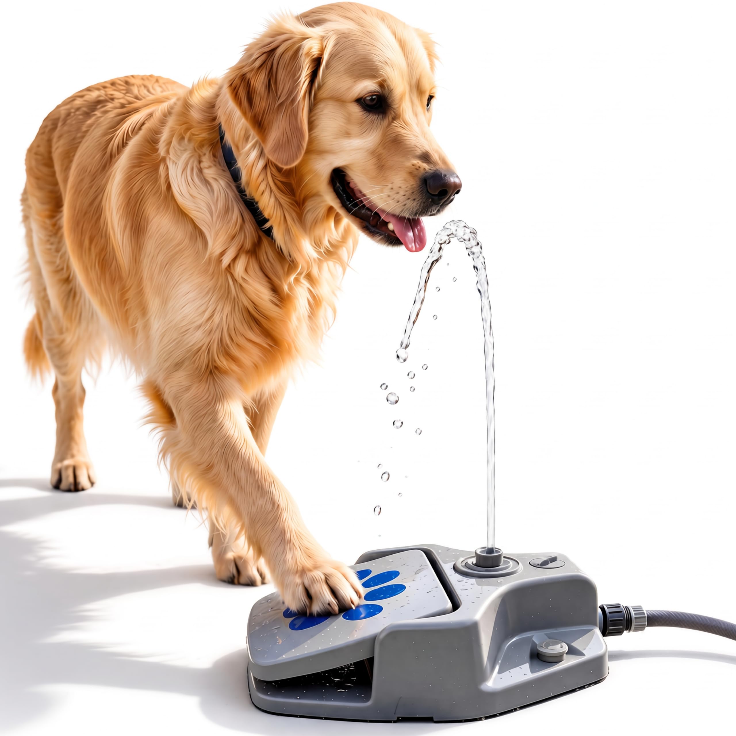 Trinkbrunnen für Hunde – Interaktives Wasserspielzeug Hund mit 3 Sprühstufen – Hunde Wasserspielzeug mit Gartenschlauch Anschluss – Outdoor Splash Spielzeug Garten