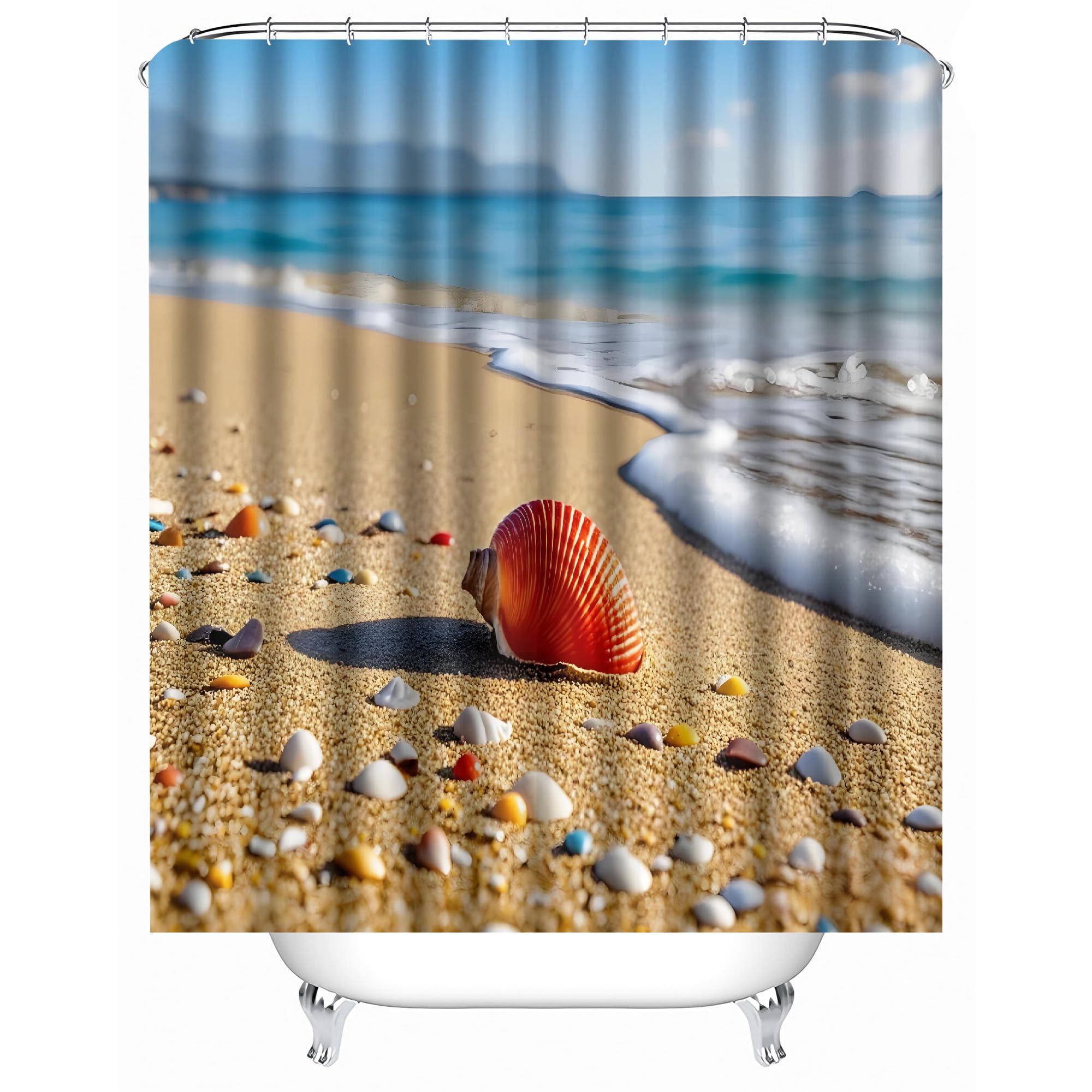 Rideau douche coquille rouge imperméable 180x200 en polyester lavable