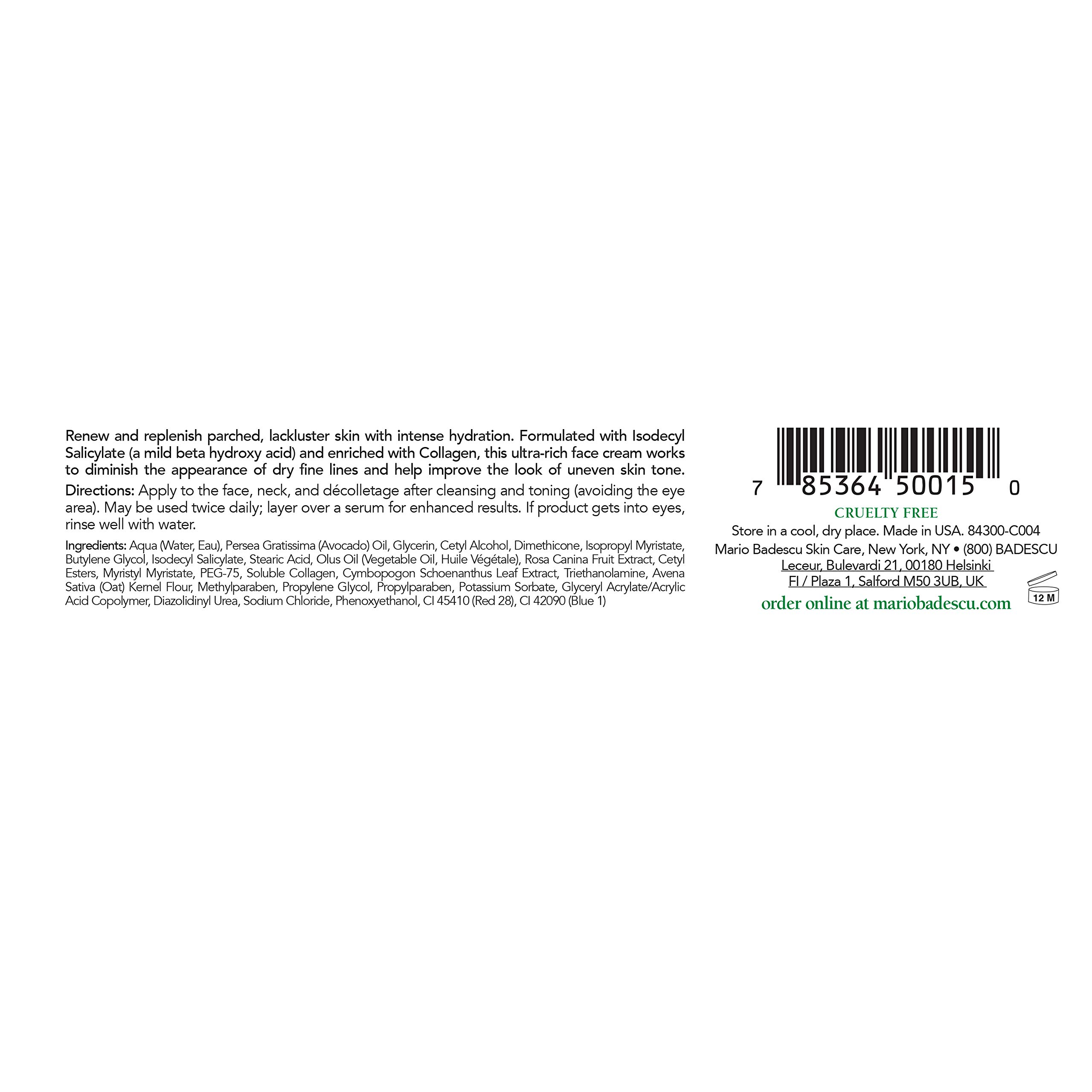 Mario Badescu Kera Moist Collagen Face Cream, Ultra-Rich, Fragrance-Free Face Moisturizer with Mild BHA and Oatmeal, Softens Dry Fine Lines and Evens Out Skin Tone, 1 Oz