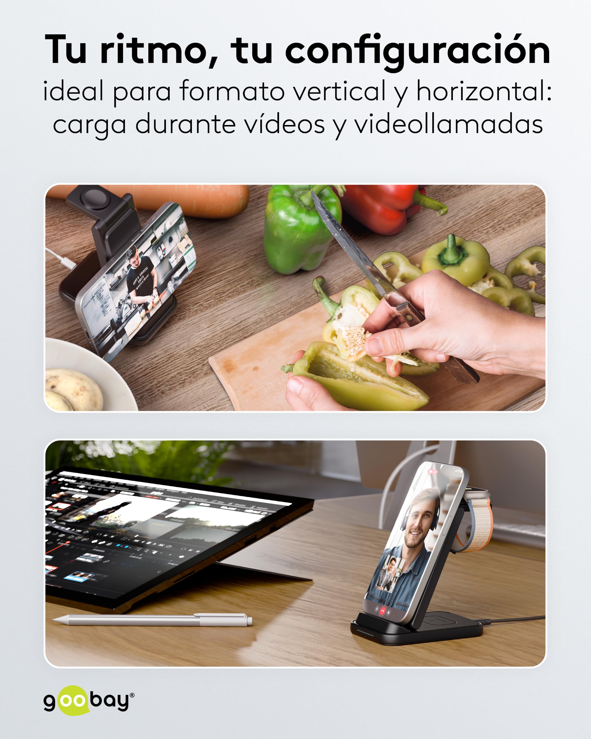 Cargador inalámbrico 3 en 1, 15 W, Qi Cargador para móvil, Reloj y Auriculares