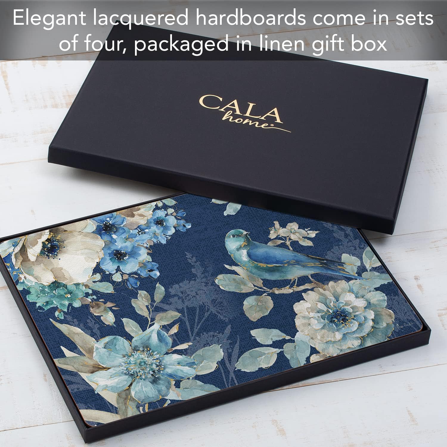 Indigold Floral Premium Decorative Hardboard Tabletop Placemats 4-Pack Manufactured in The USA Heat Tolerant and Easily Wipes Clean