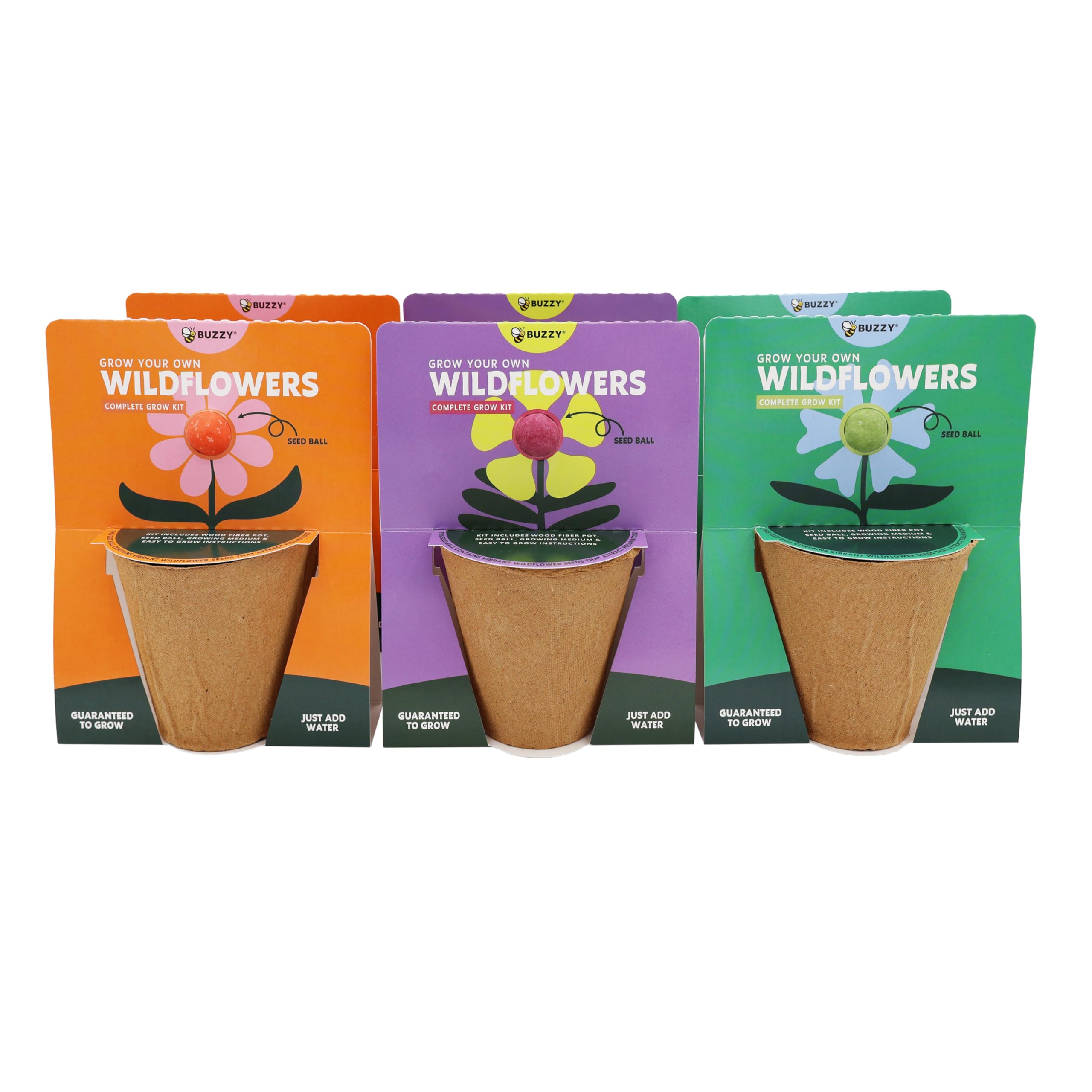 Buzzy Seeds Wildflower Seed Ball Cups 6-Pack, Paper Pulp Pots, Toss & Grow