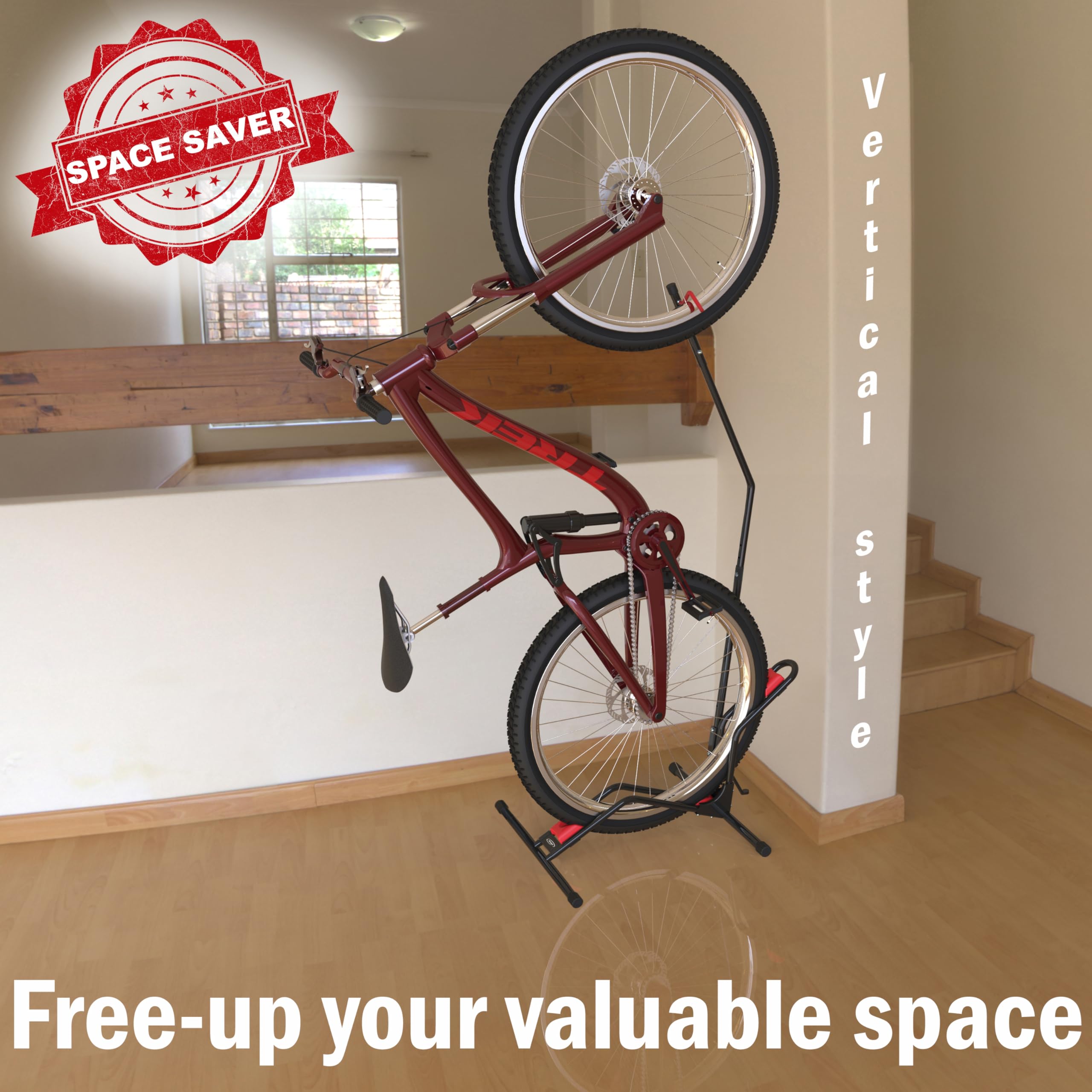 Soporte Bicicletas suelo Aparcamiento vertical. Almacenamiento vertical u horizontal, fácil instalación, para bicicletas de montaña y carretera (3 puntos de apoyo) (4 puntos)