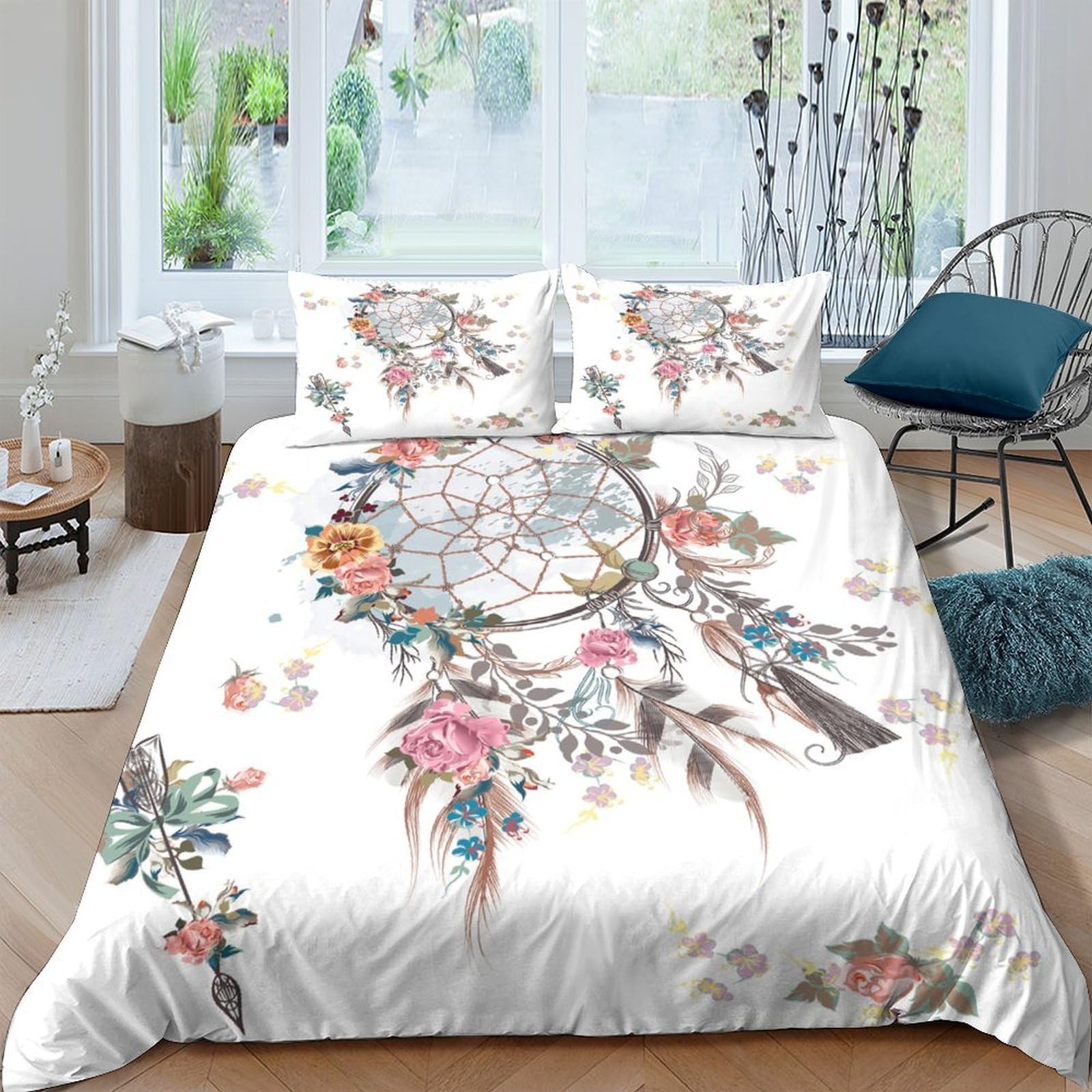 Ctjqhvkz Style-5 3D Printed Dreamcatcher Floral Fitted Sheet Microfiber Soft Non Slip Bed Cover For Bedroom Guestroom Decor Single（135X200cm）