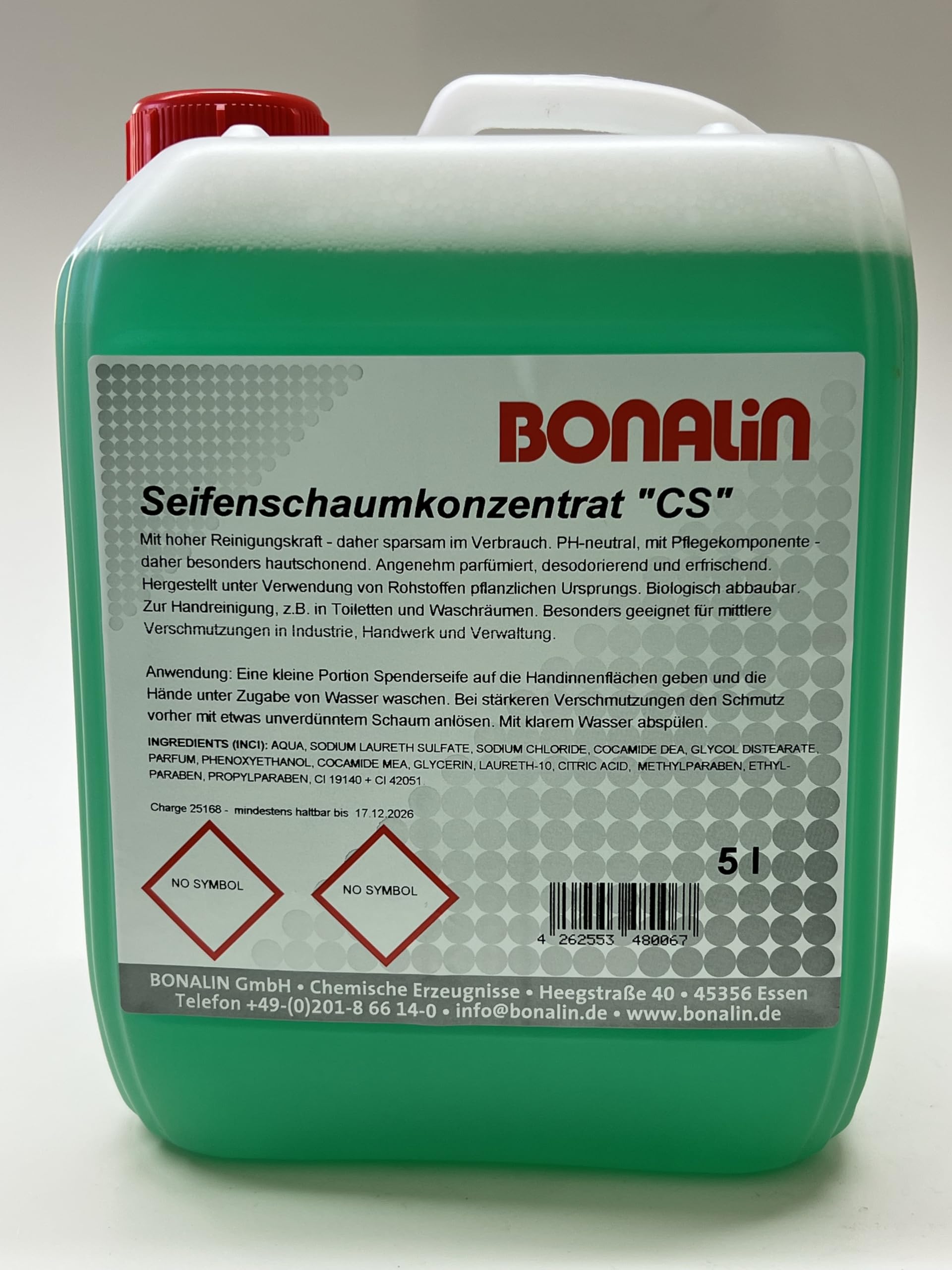 BONALIN Seifenschaumkonzentrat CS 5L Kanister – pH 5,5 hautneutral & dermatologisch getestet – ergiebige Schaumseife für Spendersysteme – B2B Handwaschseife für Büro, Hotel, Gastronomie, Pflege
