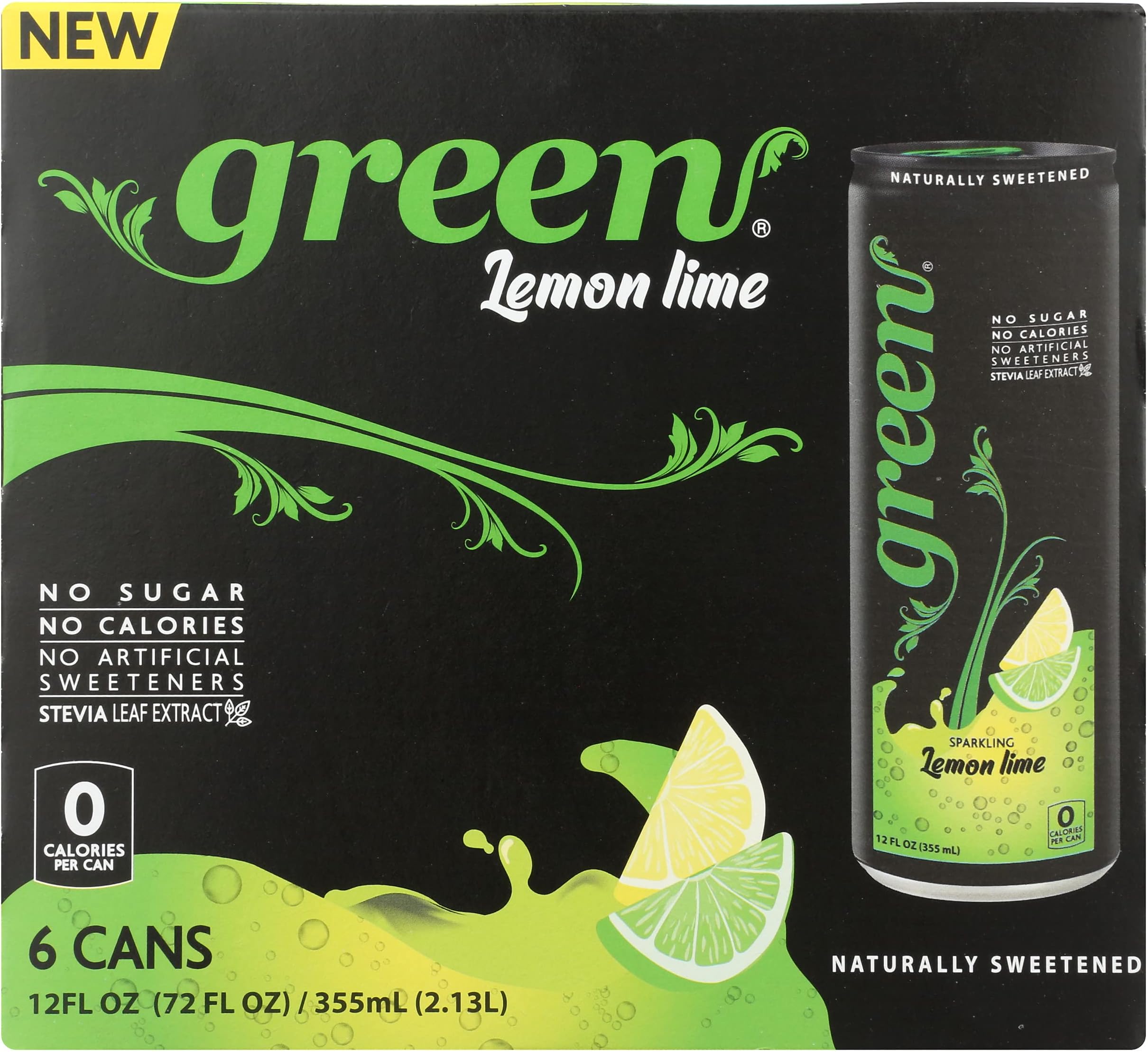 Green Soda Sparkling Lemon Lime with Real Fruit Juice, Naturally Sweetened, No Artificial Sweeteners, Natural Flavors, 66.9 Fluid Ounce (Pack of 4)
