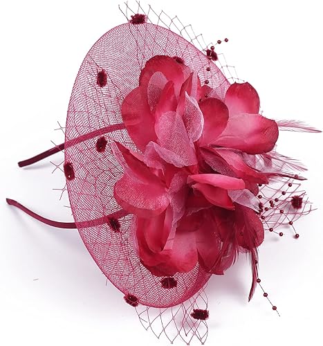 Miniatura 2 de Sombreros para mujer, estilo de los años 50, tocados con velo y flor, para cóctel, boda, fiesta de té, iglesia, sombrero de derbi